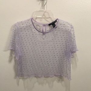 Sequined sheer lavender crop top